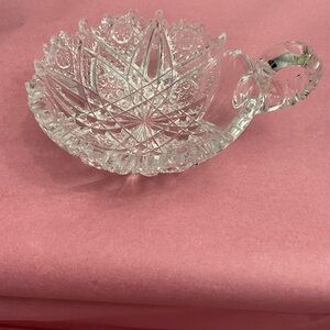 Antique American Brilliant Period Cut 6" Glass Nappy with Handle